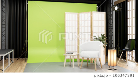 Armchair sofa in Studio room with blank green Screen. Armchair sofa in Studio room with blank green Screen. 106347591