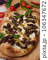 italian pizza with beef, mozzarella and pesto 106347672