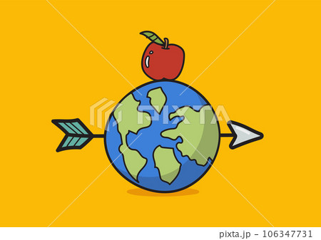 Earth was shot by arrow with apple on top doodle style 106347731