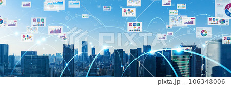 都市とデータネットワーク バナー・広告向け横長ビジュアル 都市とデータネットワーク バナー・広告向け横長ビジュアル 106348006