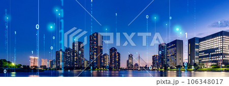 都市とデジタルテクノロジー　バナー・広告向け横長ビジュアル 106348017