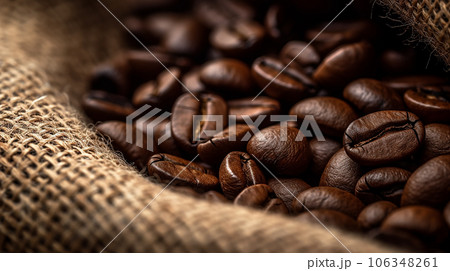 coffee beans in a bag of coarse cloth coffee beans in a bag of coarse cloth 106348261