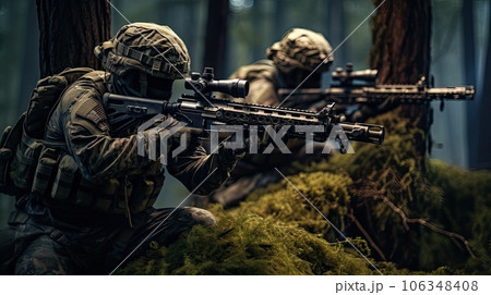 Soldiers in the forest area. Soldiers in the forest area. 106348408