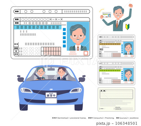 運転免許証を取得するビジネス社長男性のセット 106348501