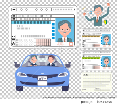 運転免許証を取得するビジネス社長男性のセット 106348501