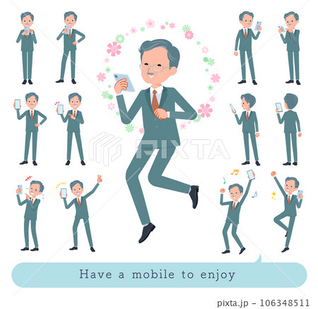 スマホを使って楽しむビジネス社長男性のセット スマホを使って楽しむビジネス社長男性のセット 106348511