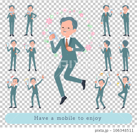 スマホを使って楽しむビジネス社長男性のセット スマホを使って楽しむビジネス社長男性のセット 106348511