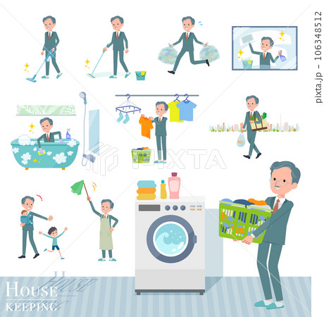 掃除や洗濯など家事に関するビジネス社長男性のセット 掃除や洗濯など家事に関するビジネス社長男性のセット 106348512