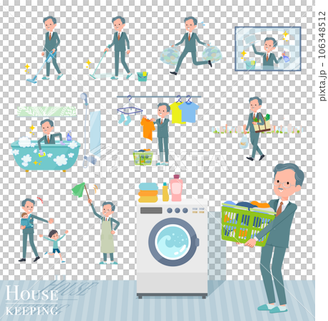 掃除や洗濯など家事に関するビジネス社長男性のセット 掃除や洗濯など家事に関するビジネス社長男性のセット 106348512