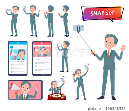 スマホで撮影するビジネス社長男性のセット 106348525
