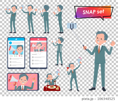 スマホで撮影するビジネス社長男性のセット 106348525