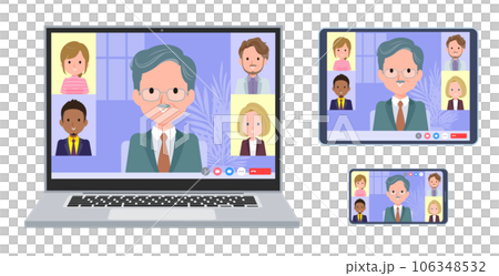 オンラインミーティングをしているビジネス社長男性のセット 106348532