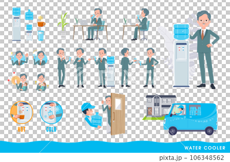 一套飲水機和一個業務總裁男。易於編輯的矢量藝術。 一套飲水機和一個業務總裁男。易於編輯的矢量藝術。 106348562
