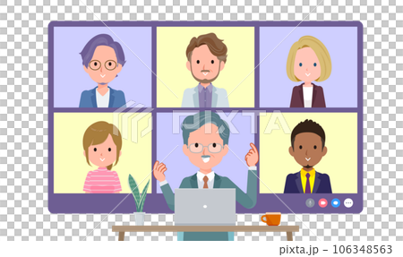 一組企業總裁與多人進行在線會議。前角 一組企業總裁與多人進行在線會議。前角 106348563