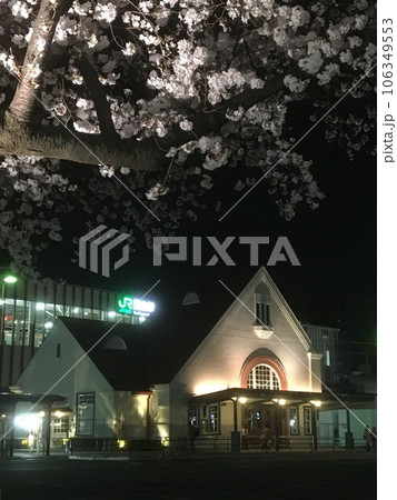 夜櫻とライトアップされた国立駅旧駅舎 夜櫻とライトアップされた国立駅旧駅舎 106349553