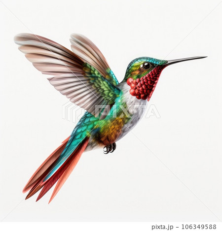 Flying hummingbird isolated on white background Flying hummingbird isolated on white background 106349588