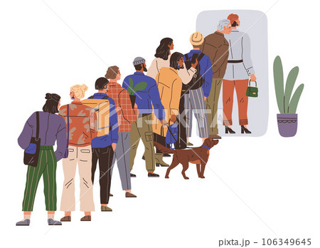 Big queue. Many multitude people. Vector illustration. People waiting in long line shared tips and strategies for making wait more comfortable The queue group applauded as they finally reached front 106349645