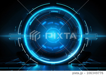 Digital technology abstract background. Blue futuristic background for tech. Future of tech innovations. Circuit patterns symbolize convergence of digital technology and science. Generative AI. 106349776