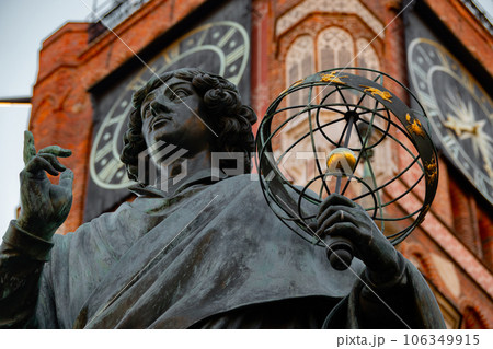 2022-07-06. Nicolaus Copernicus Monument . Statue in front of the Old Town Hall, Torun, Poland. 106349915