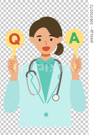 Illustration of the upper body of a female doctor in a white coat Q&A Illustration of the upper body of a female doctor in a white coat Q&A 106350272
