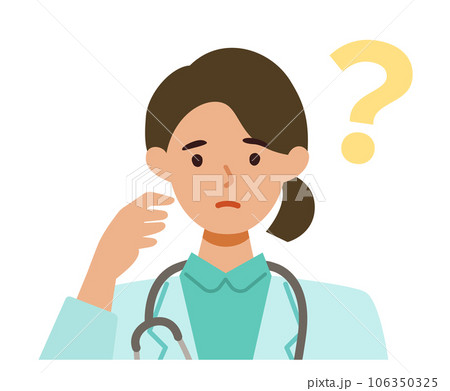白衣の医師女性の上半身イラスト　疑問を持つ 106350325