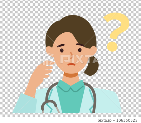 白衣の医師女性の上半身イラスト　疑問を持つ 106350325
