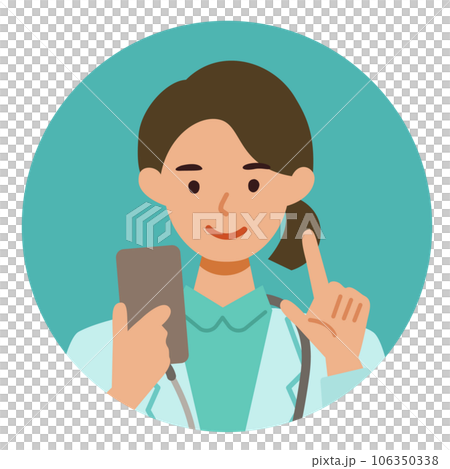 身穿白大褂智能手機的女醫生上身插圖 身穿白大褂智能手機的女醫生上身插圖 106350338