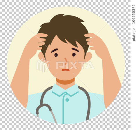 白衣の看護師男性の上半身イラスト　困る 106350376