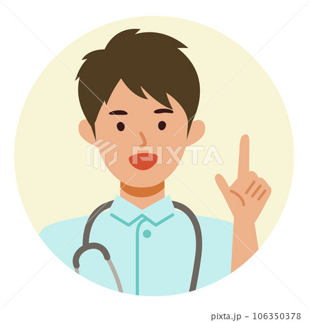 白衣の看護師男性の上半身イラスト　指差し 106350378