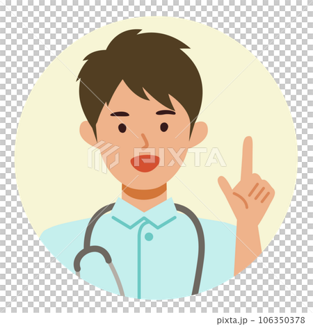 白衣の看護師男性の上半身イラスト　指差し 106350378