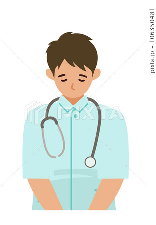 白衣の看護師男性の上半身イラスト お辞儀 白衣の看護師男性の上半身イラスト お辞儀 106350481