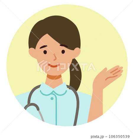 白衣の看護師女性の上半身イラスト 指差し 白衣の看護師女性の上半身イラスト 指差し 106350539