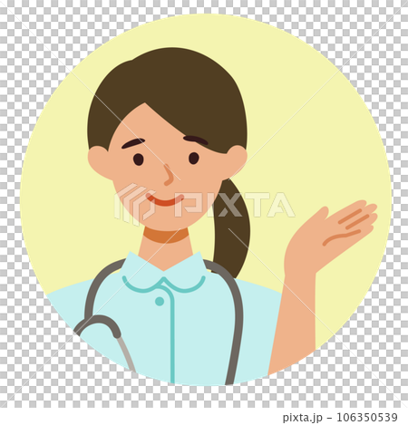 白衣の看護師女性の上半身イラスト 指差し 白衣の看護師女性の上半身イラスト 指差し 106350539
