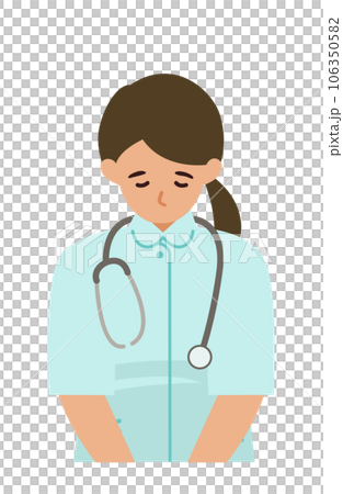 身穿白大褂的女護士鞠躬的上半身插圖 身穿白大褂的女護士鞠躬的上半身插圖 106350582