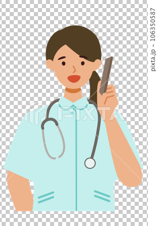 白衣の看護師女性のイラスト スマホ 話す 白衣の看護師女性のイラスト スマホ 話す 106350587