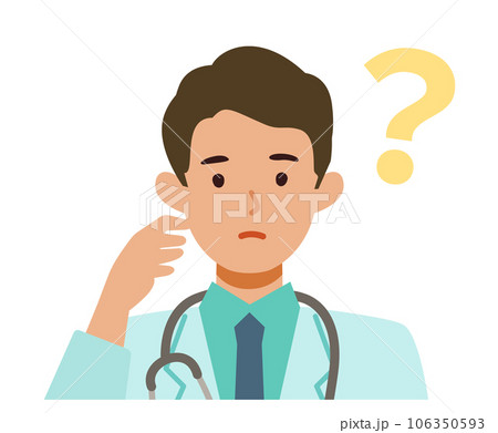 白衣の医師男性の上半身イラスト　疑問を持つ 106350593