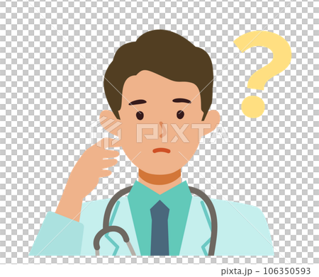白衣の医師男性の上半身イラスト　疑問を持つ 106350593