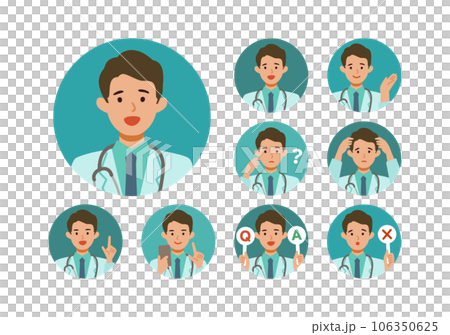 Illustration of the upper body of a male doctor in a white coat Smile Illustration of the upper body of a male doctor in a white coat Smile 106350625