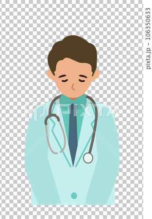 一位身穿白大褂的男醫生鞠躬的上半身插圖 106350633