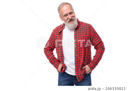 handsome 60s elderly man with gray beard in casual shirt handsome 60s elderly man with gray beard in casual shirt 106350821