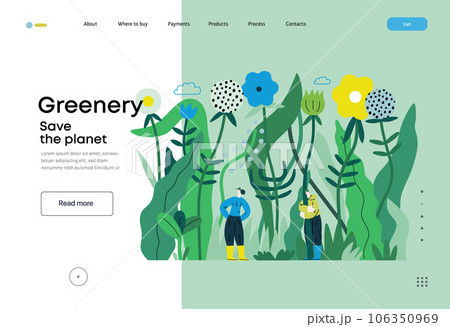 Greenery, ecology -modern flat vector concept illustration of tiny people in the grass, surrounded by plants and flowers. Metaphor of environmental sustainability and protection, closeness to nature Greenery, ecology -modern flat vector concept illustration of tiny people in the grass, surrounded by plants and flowers. Metaphor of environmental sustainability and protection, closeness to nature 106350969
