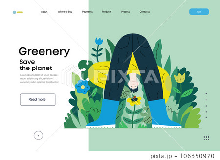 Greenery, ecology -modern flat vector concept illustration of a male gardener carrying the plants. Metaphor of environmental sustainability and protection, closeness to nature 106350970