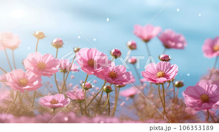 Field of Delicate Pink Flowers Amidst a Softly Blurred Backdrop Field of Delicate Pink Flowers Amidst a Softly Blurred Backdrop 106353189
