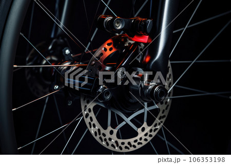 Bicycle Disc Brakes in Exquisite Detail - Explore the essence of meticulous engineering as this captivating image reveals a close-up view of bicycle disc brakes. Bicycle Disc Brakes in Exquisite Detail - Explore the essence of meticulous engineering as this captivating image reveals a close-up view of bicycle disc brakes. 106353198