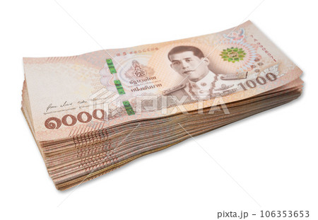 Amount 1 hundred thousand baht, 1,000 Baht BankNotes isolated on white background. Amount 1 hundred thousand baht, 1,000 Baht BankNotes isolated on white background. 106353653