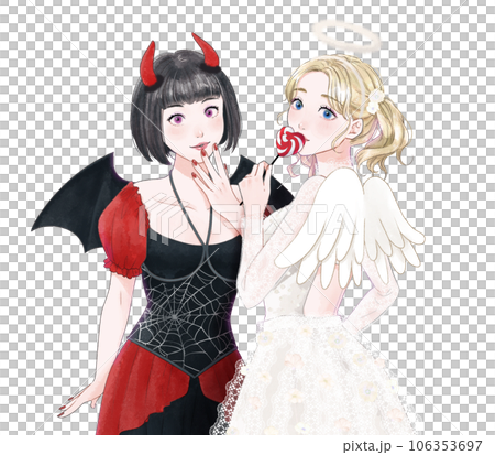 Angel and devil illustration of women in disguise watercolor Angel and devil illustration of women in disguise watercolor 106353697