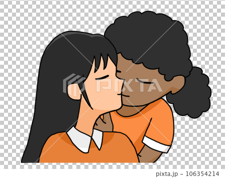 接吻情侶的插圖（日本女孩和黑人女孩） 106354214