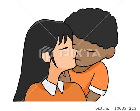 キスをするカップルのイラスト(日本人女子と黒人男子) キスをするカップルのイラスト(日本人女子と黒人男子) 106354215