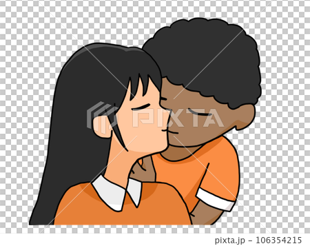 キスをするカップルのイラスト(日本人女子と黒人男子) キスをするカップルのイラスト(日本人女子と黒人男子) 106354215