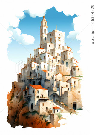 Illustration of beautiful view of Matera, Italy Illustration of beautiful view of Matera, Italy 106354229